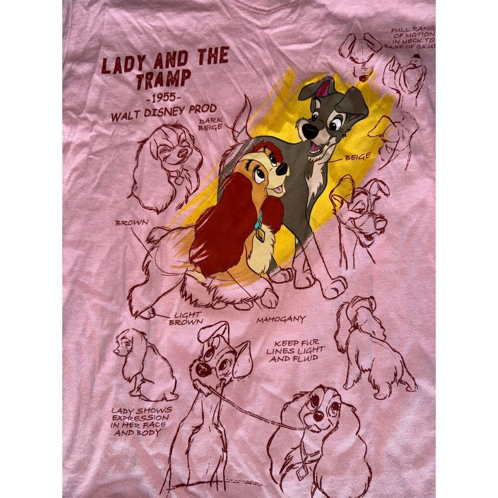 Disney Parks Lady and the Tramp Women's Pink V-Neck T-Shirt Size Large - Picture 2 of 3